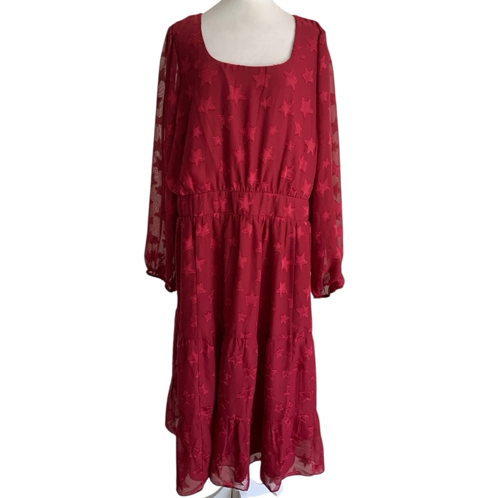 Torrid Size 3/22-24 Burgundy Star Print Long Sleeve Celestial Witchy Maxi Dress